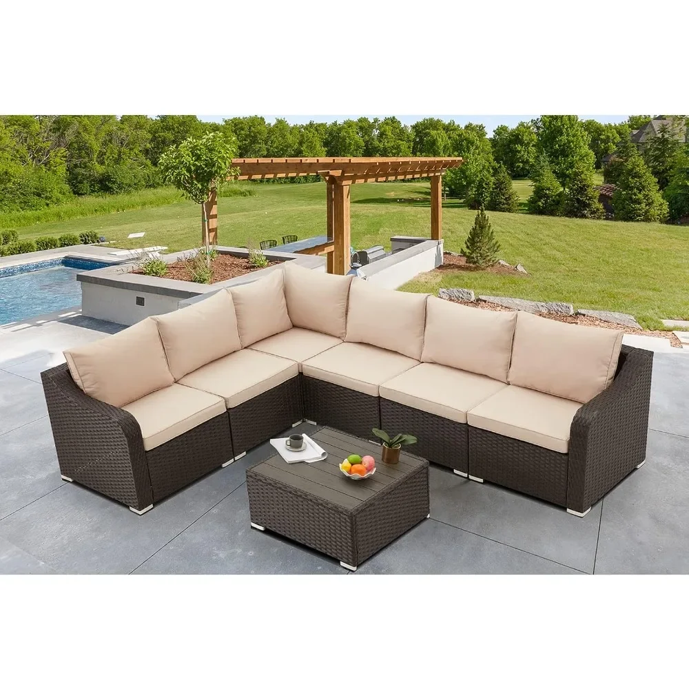

Outdoor Sofa Sets, Outdoor Wicker Sectional Sofa with Cushions and Coffee Table, 12 Piece All Weather Wicker Sofas Sets