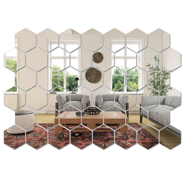 45pcs Mirror Wall Sticker, Hexagon Wall Art Sticker, DIY Household Decorative Tiles Sticker 1