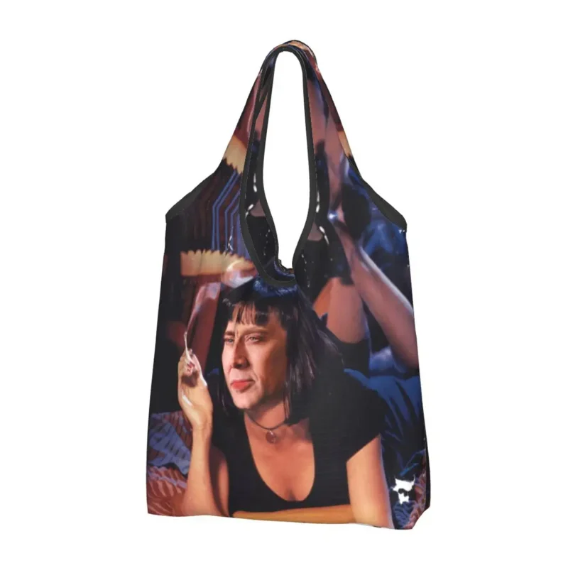 

Nicolas Cage Pulp Fiction Meme Grocery Tote Shopping Bags Women Funny Shoulder Shopper Bag Big Capacity Handbags