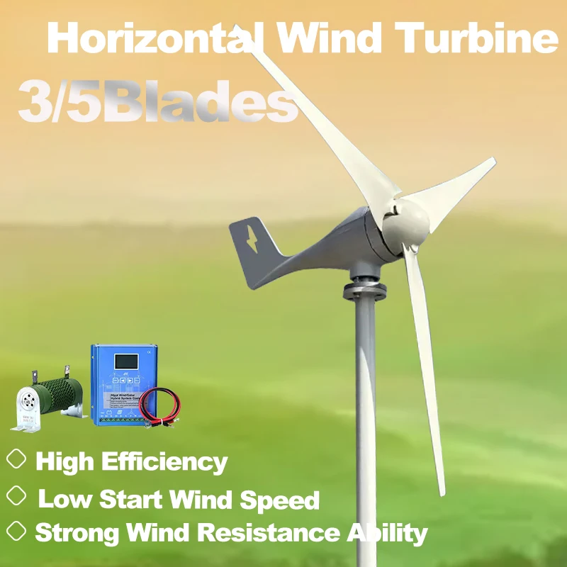 2KW Wind Turbine Generator Power 3000w 3/5Blades 12v 24v 48v With Mppt/Hybrid Charge Controller Small Motor Off Grid Home Use