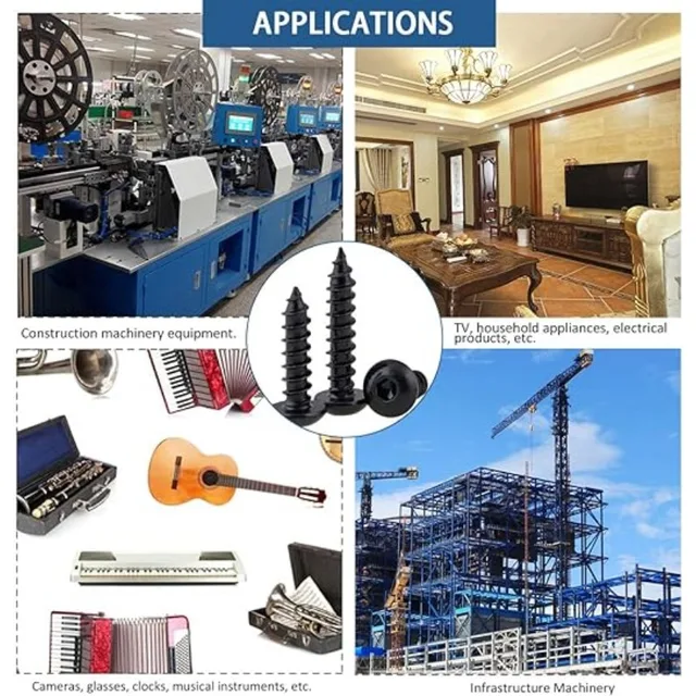 10/20/30ชิ้น M3 M4 M5 M6เกรด8.8เหล็กคาร์บอนสีดำหกเหลี่ยมสกรูหัวกลมสกรูแบบเจาะเอง 5