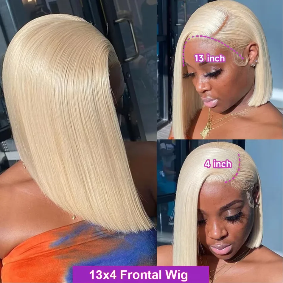 14 16 Inch 200 Density Straight Lace Front Human Hair wig Short Transparent 13x4 Bob Lace Frontal Wigs 613 Honey Blonde Remy