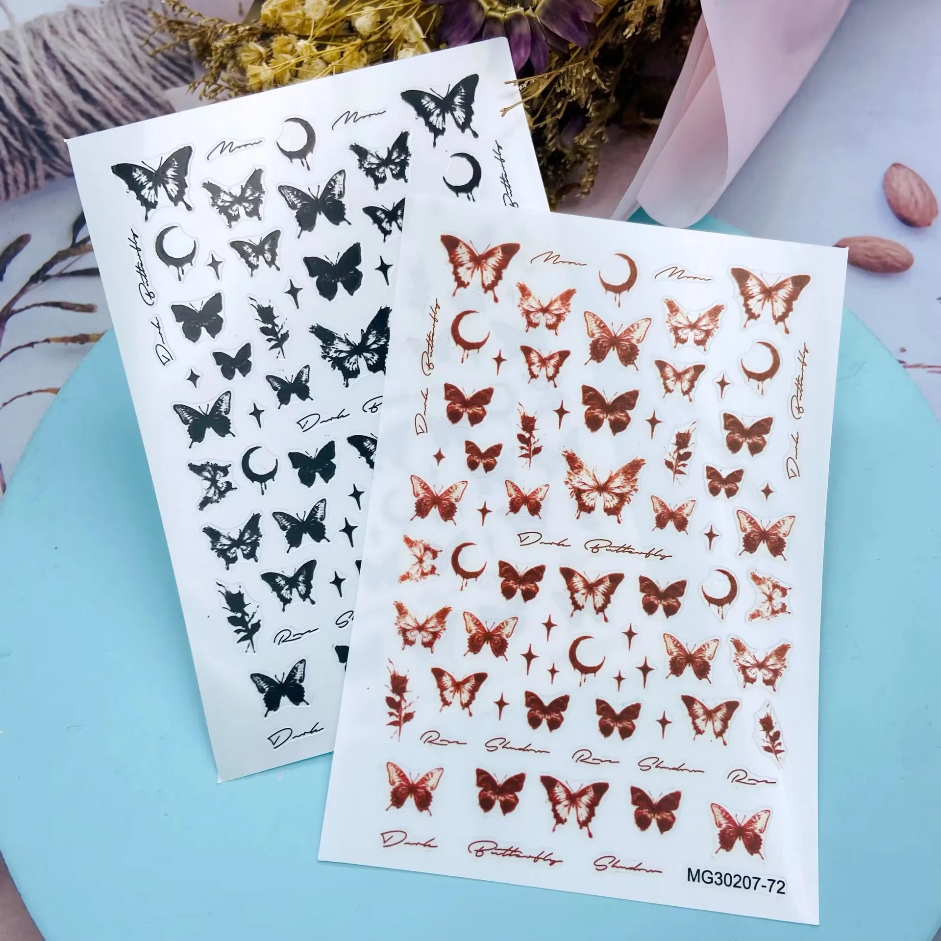 

New Dark Solid Color Butterfly Pattern Nail Paste Self-adhesive Transfer Paste 3D Slider DIY Sticker Decoration