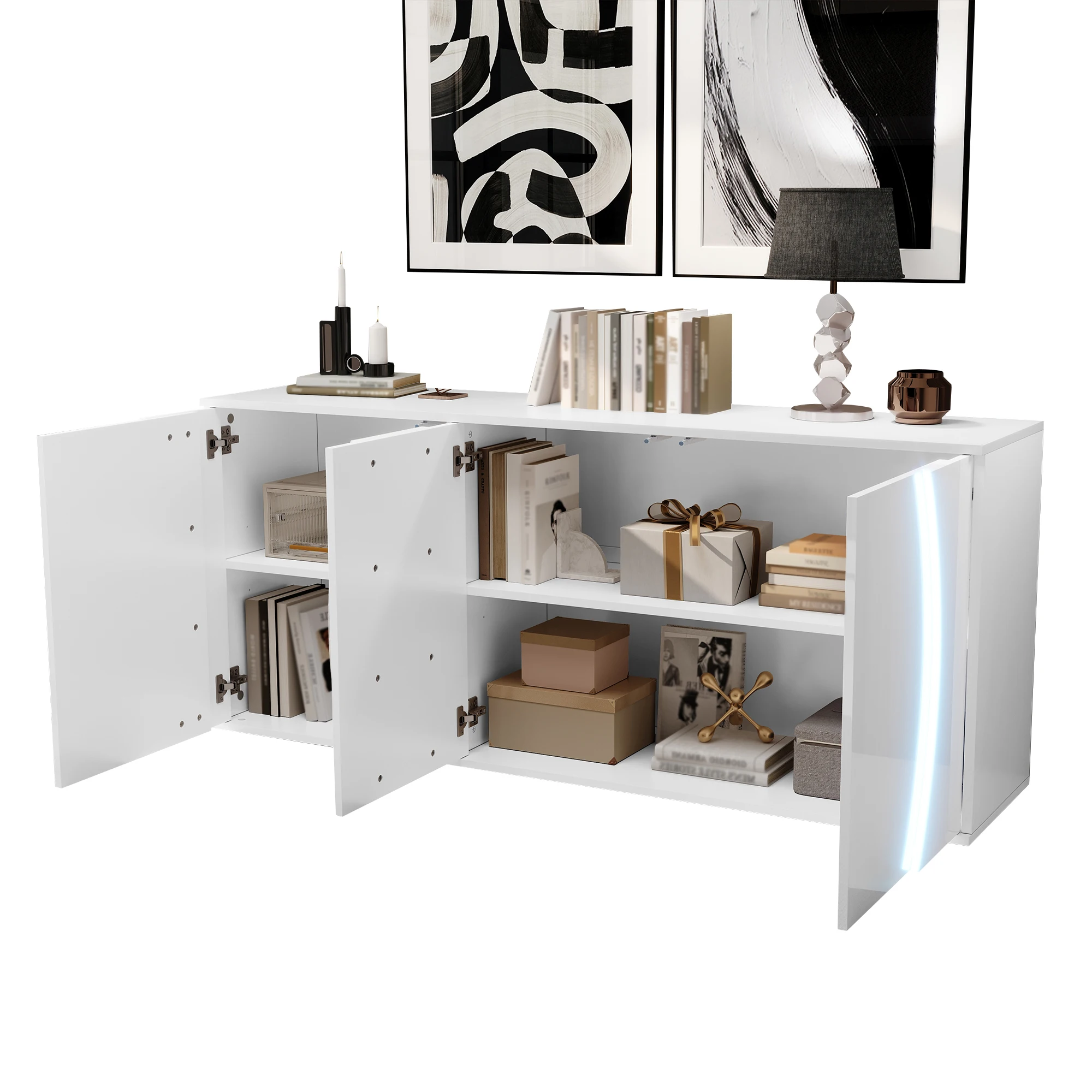 150 x 40 x 70 cm, Wohnzimmer-Sideboard, Hochglanz-Wohnzimmerschrank mit drei Türen, Aufbewahrungsschränke mit LED-Türen – Detail 20