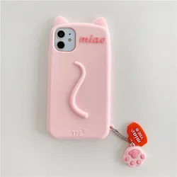 Kawaii 3D Cartoon Cat Ears Soft Shockproof Phone Case - Cute & Protective Cover - iPhone SE (2020) (Pink)