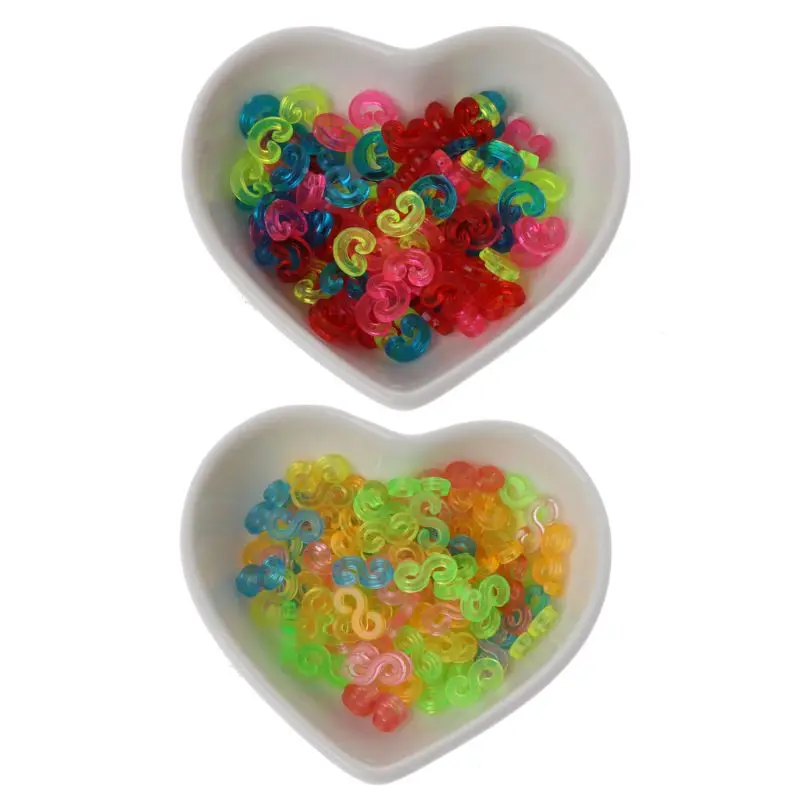 

MXME 100pcs Kids Mix Colors C-Clips S-Clips Rubber Braided Bands Bracelet Making DIY