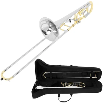 Gold Silver Tenor Trombone B Flat Trombone Horn Professional Brass Instrument with Box Cleaning Cloth Musical Accessories