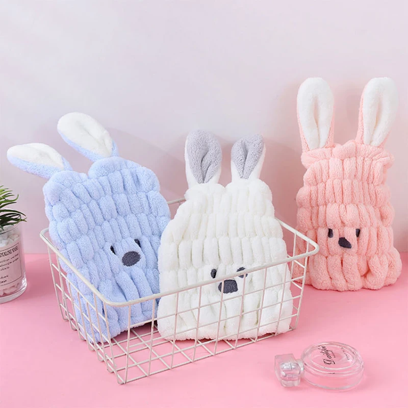 

Thick Coral Fleece Cute Rabbit Ear Dry Hair Cap Shower Bath Towel Strong Water Absorption Quick Drying Ultra-Soft Hat Turban