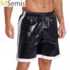 Mens Wet Look Boxer Shorts with Drawstring Swimwear Swimming Trunck Wet Look Contrast Stripes Loose Boxer Shorts Loungewear 1
