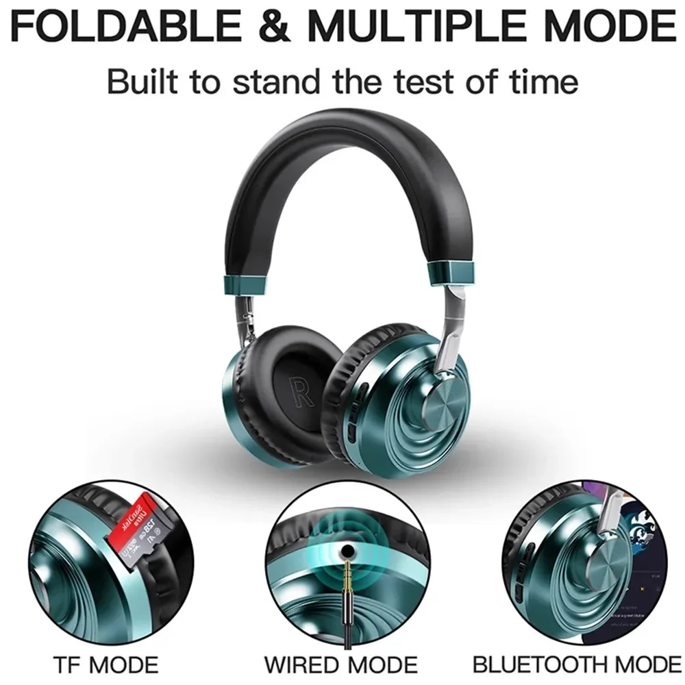 12 Hours Play Wireless Headphones Bluetooth 5.0 Headset Over Ear Sports Running Earphone with Mic Support SD Player for Music TV