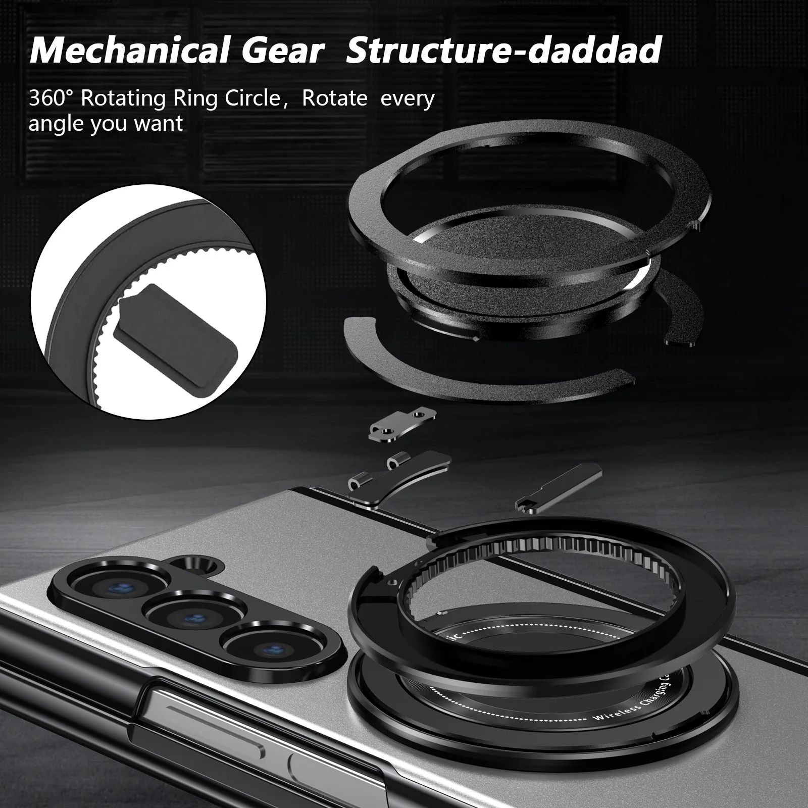 Premium Aluminum Alloy Rotating Ring Phone Case with Hinge Protector