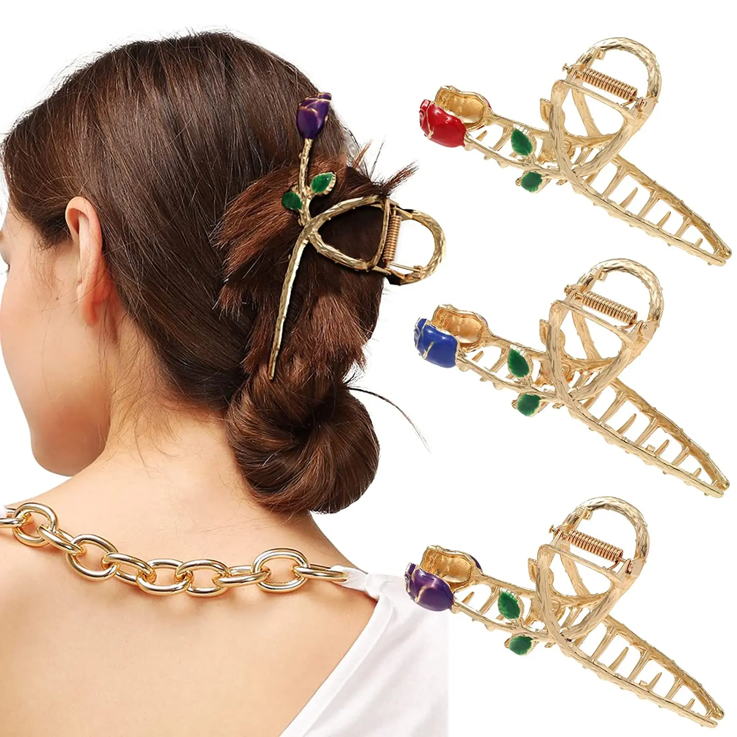 

Elegant Metal Rose Hair Clip For Women Girls Large Hair Claws Barrettes Temperament Hairpins Fashion Flower Design Accessories