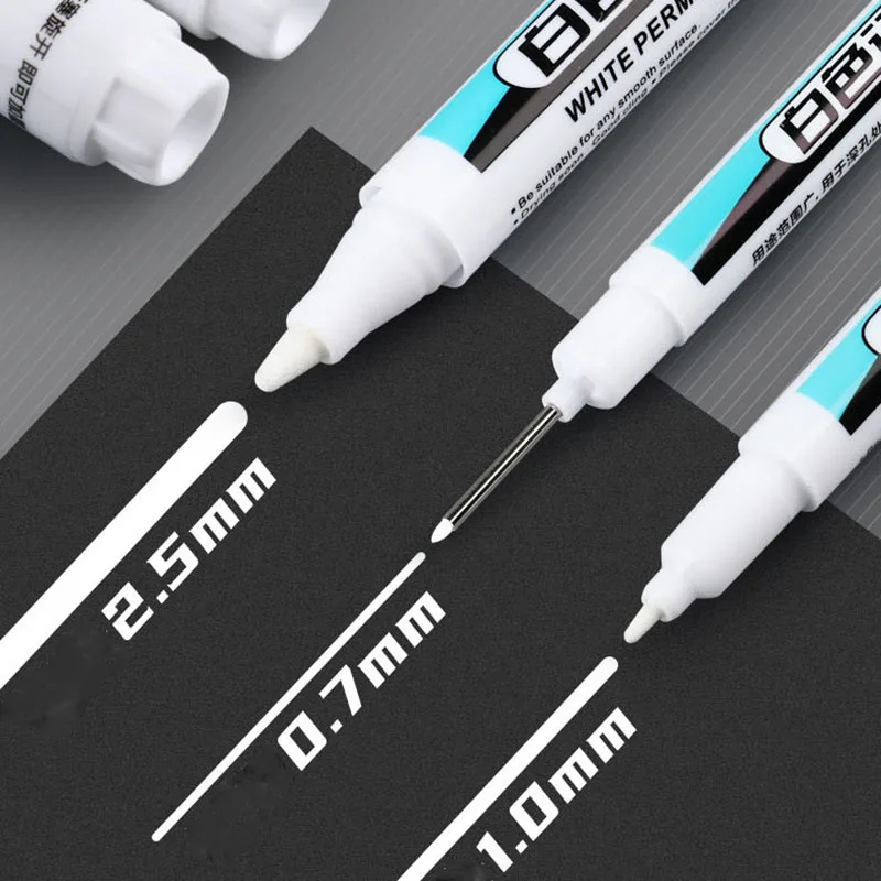 1/3Pcs 0.7/1.0/2.5MM Permanent Marker Pens Paint Markers For Wood Rock Plastic Leather Glass Stone Metal Art Supplies White