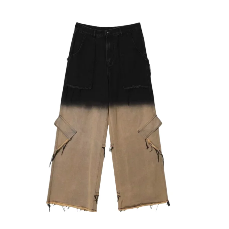 2025 Punk Y2K Stil Khaki Patchwork Baggy Gestapelt Cargo Jeans Hosen Männer Für Kleidung Gerade Streetwear Hosen Pantalon Homme – Detail 4