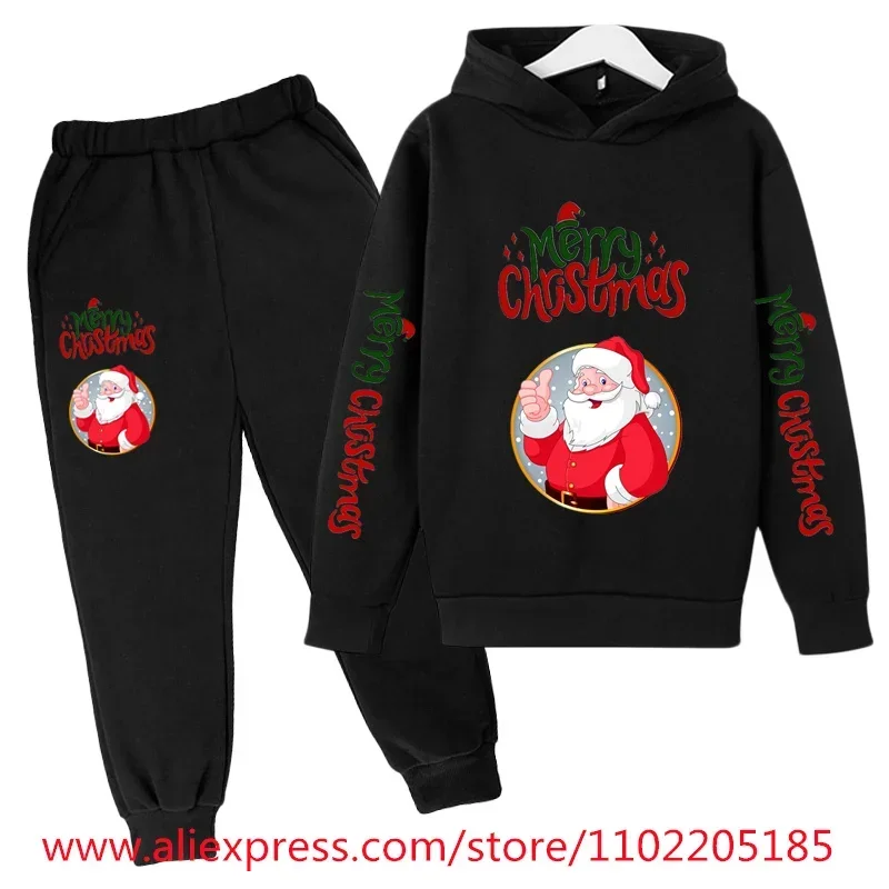 thumbnail image 1 of Conjunto de sudadera con capucha navideña, ropa para niños, chándal con capucha para niñas, sudadera de Papá Noel para niños, 2 piezas, ropa para niños de Stranger Things, 1 of 5
