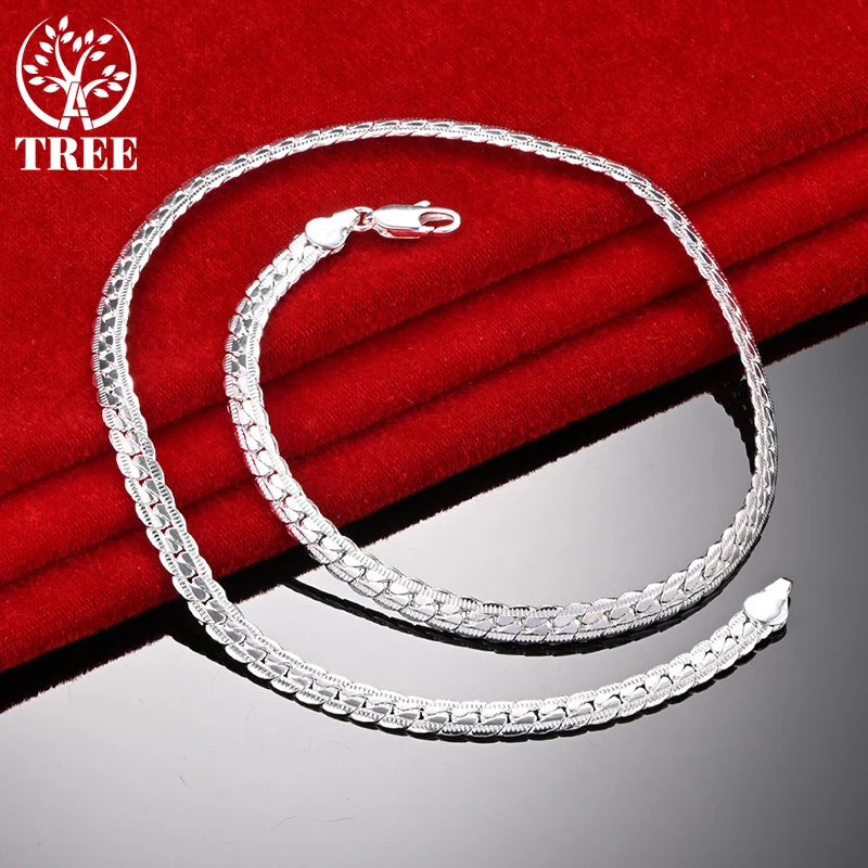 

ALITREE 925 Sterling Silver 24K Gold Side Chain Necklace For Woman Men Party Wedding Fashion Jewelry Christmas Birthday Gifts