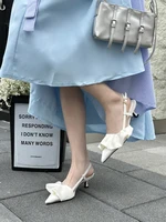 Pink High Heels Sexy Pointed Toe Slingback Shoes Design Flower Low Heel Office  Shoes White Pumps Chaussures Femme - Image 5