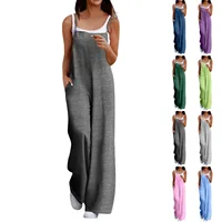 Female Summer Solid Color Loose Streetwear Casual Overalls Jumpsuits Adjustable Straps Sleeveless Cute Comfy Rompers With Pocket - Image 5