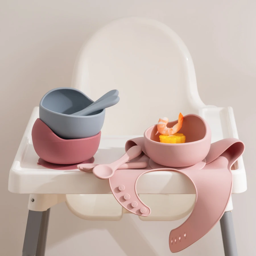 Free Custom Name  Baby Silicone Feeding Set Baby Bibs Kids Dishes Plate Feeding Bowl Spoon Fork Children's Tableware 3
