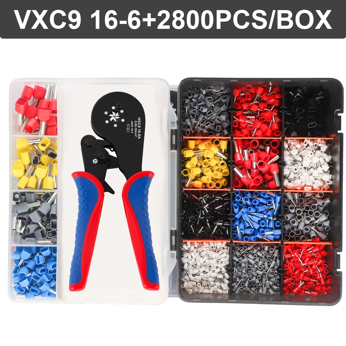 Crimpzangen-Set für Rohrklemmen, kleine Zange VXC9 16-6N, 2800-teiliges Präzisions-Elektroinstallations-Set für Klemmen 0,08-16mm²/ 28-5AWG – Detail 3