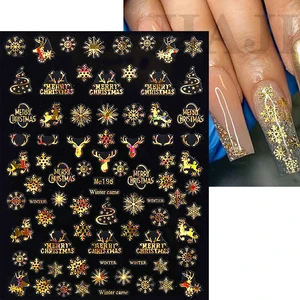 Christmas Snowflakes 3D Nail Sticker Holographic Colorful Gold Silver Design Tree Elk Lines Water Decals DIY Nail Art Decoration