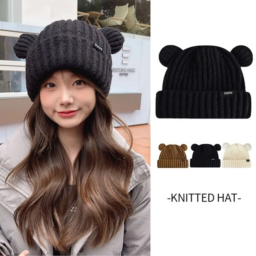 

Couple Bear Ear Autumn Winter Wool Hat Knitted Hat Knitted Cold Cap