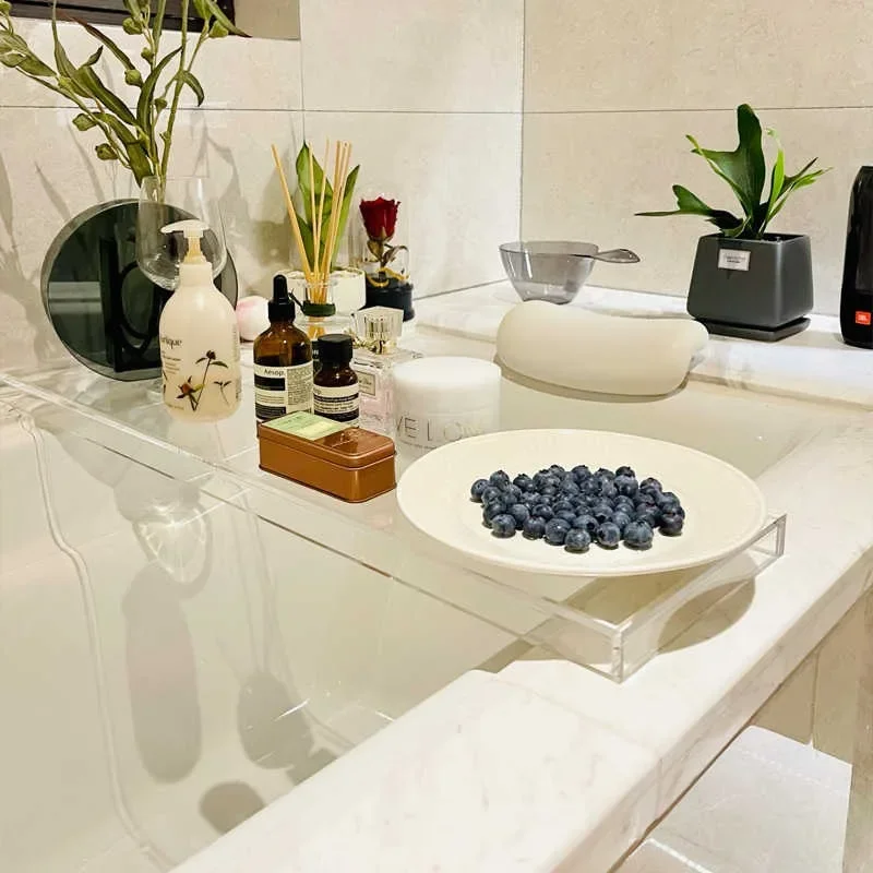Acrylic Nordic Transparent Bathtub Tray Spa Holder Bath Table Storage Organizer for Bathroom Bath Tub Accessories 82x20x3cm