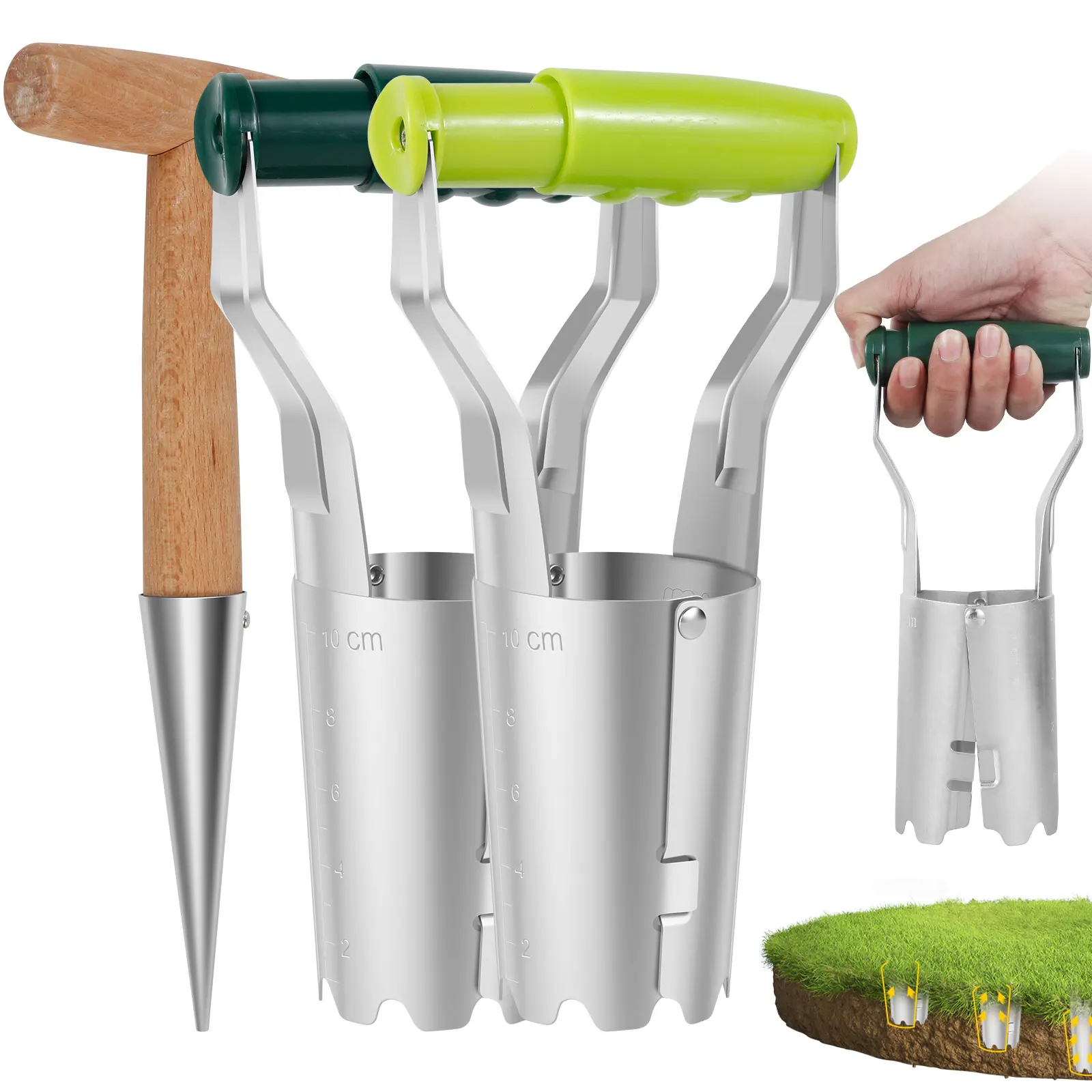 

3Pcs Bulb Planter Tool Set with Handle Gardening Bulb Planter with Depth Mark Stainless Steel Seed Dibber Handheld Bulb Digger