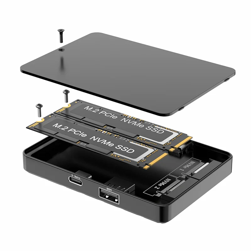 SSD-Adapter Dual Protocol M.2 NVMe SATA SSD-Gehäuse Solid State Drive Dockingstation USB3.2 GEN2 10 Gbit/s Dual Bay M.2 SSD-Gehäuse – Detail 4