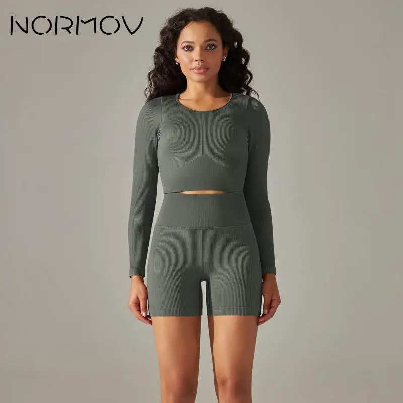 

NORMOV Ribbed Yoga Set Push Up Gym Sets for Women Tights Womens Two Peice Sets Seamless Gym Set Women Naked Feeling Workout Set