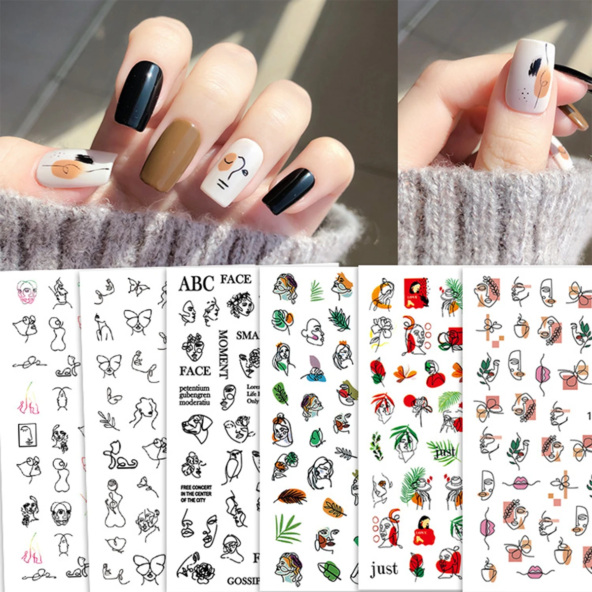 10PCS  Ew Summer Fraffiti Nail Sticker Abstract Simple Lines Graffiti Nail Sticker Geometric Simple Nail Sticker