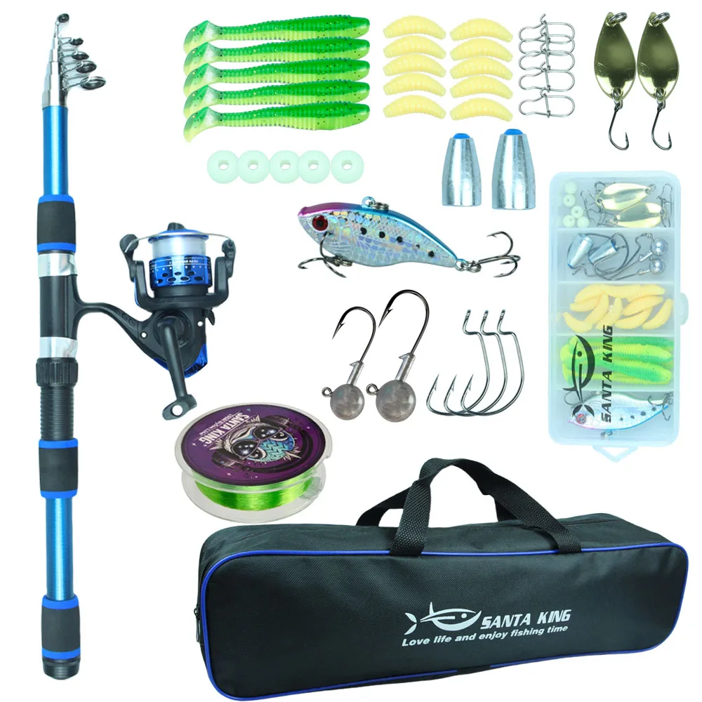 Santa King Telescopic Fishing Rod & Reel Full Kit with Baits and Hooks 1