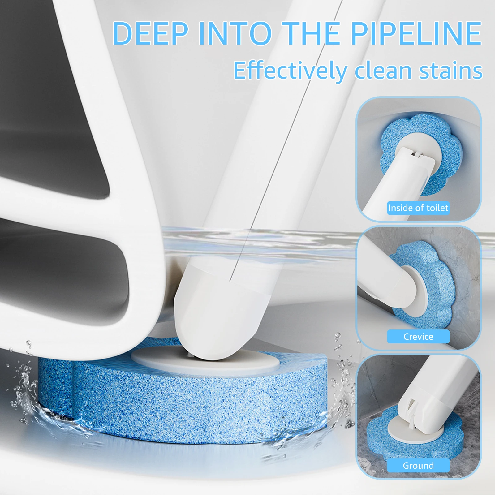 Toilet Brush Disposable Replacement Head Set with Long Handle