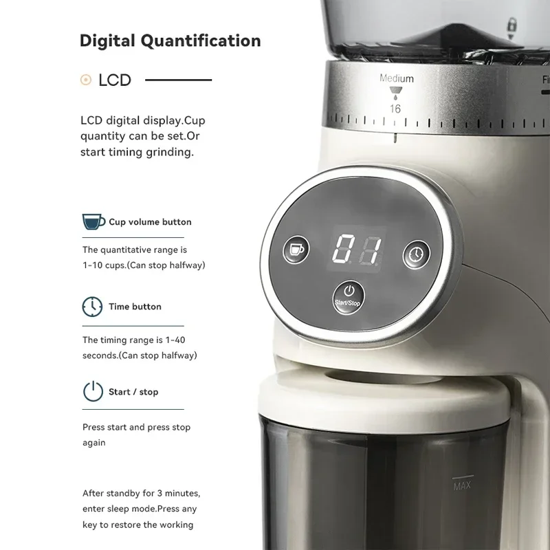 Coffee Bean Burr Mill Grinder, Electric and Automatic Conical Burr Coffee Grinder With 30 Adjustable Grind Settings For 2-12 Cup 5