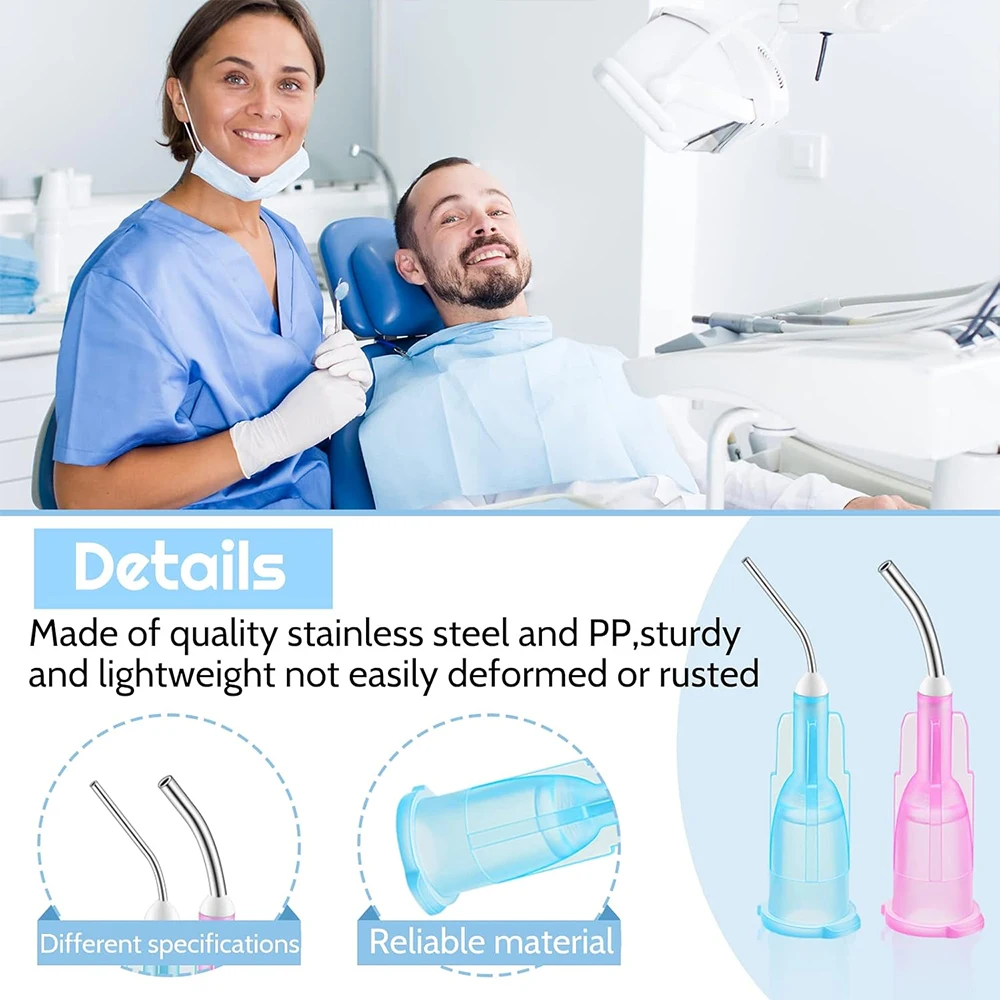 Dental Irrigation Bent Needle Tips For Tooth Cleaning 100 Pack_voghion.com