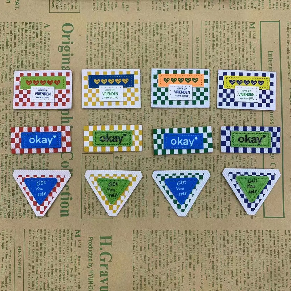 

Mixed 12Pcs/Lot Fashion cortex Patches Color Printed Letters Embroidery Sew on Applique Clothing Handmade DIY Garment Decor