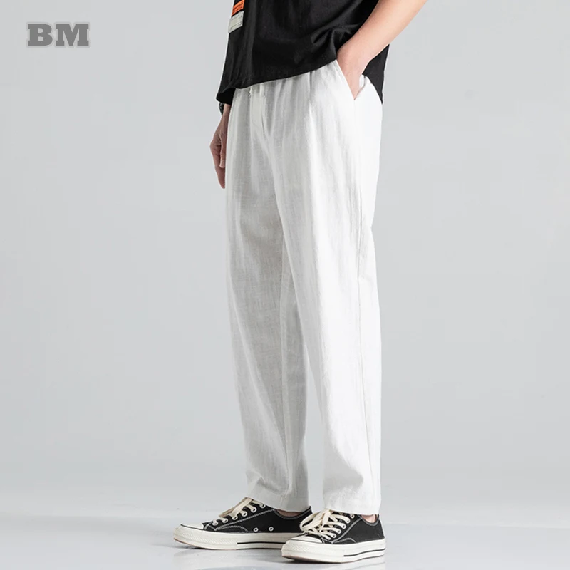 Chinese Style Linen Pants Men's Summer Thin Plus-size Wide Leg Casual  Trousers