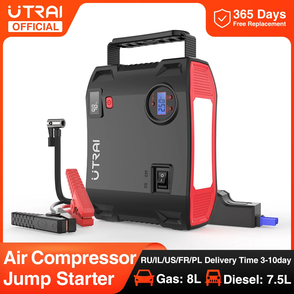 UTRAI 5000A Jump Starter, 150PSI Air Compressor, 12V Portable Charger 3 Modes Flashlight And Storage Case 60 89