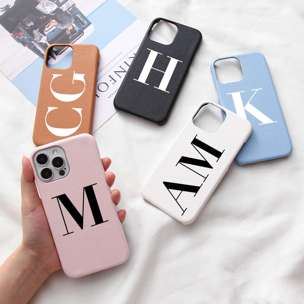 

Initial Letter Personalized Custom Name Leather Phone Case For iPhone 14 13 12 11 Pro X XS Max XR 7 8 Plus Luxury Hard Cover