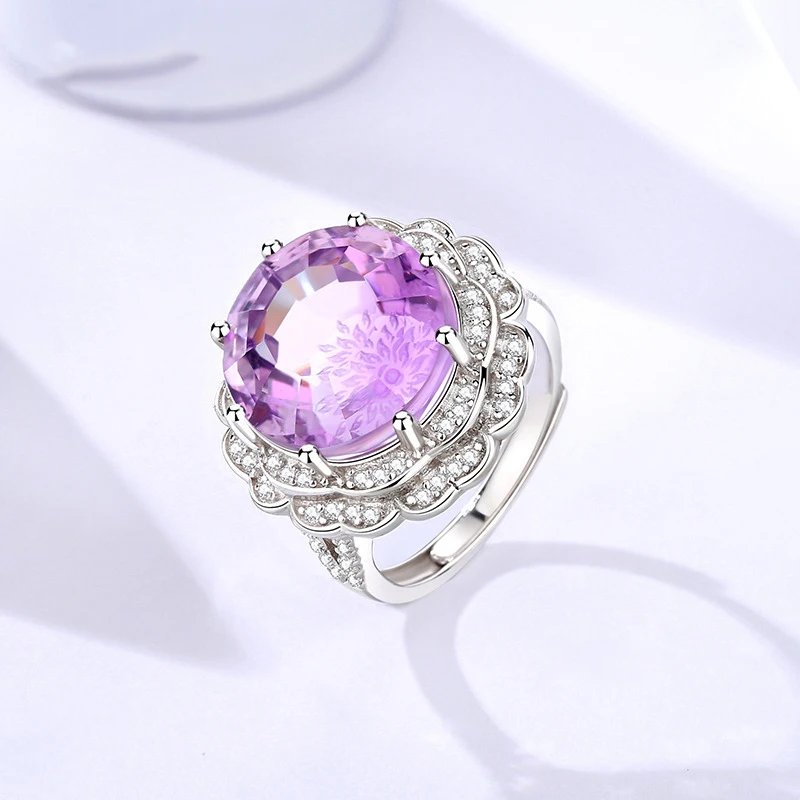 

2024 Europe and the United States new flower amethyst ring female s925 sterling silver niche high sense jewelry