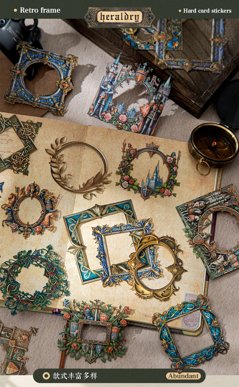 Journal GO 10 Stück Vintage mittelalterliche Embleme Aufkleber Collage Aufkleber kreative Journaling Scrapbooking DIY Vintage Briefpapier Aufkleber – Detail 1