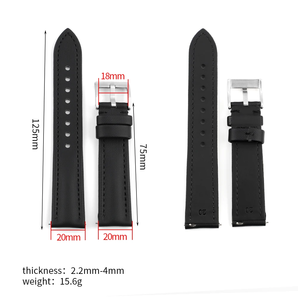 Deluxe Sailcloth Watch Band with Handmade Stitching and Quick Release Strap