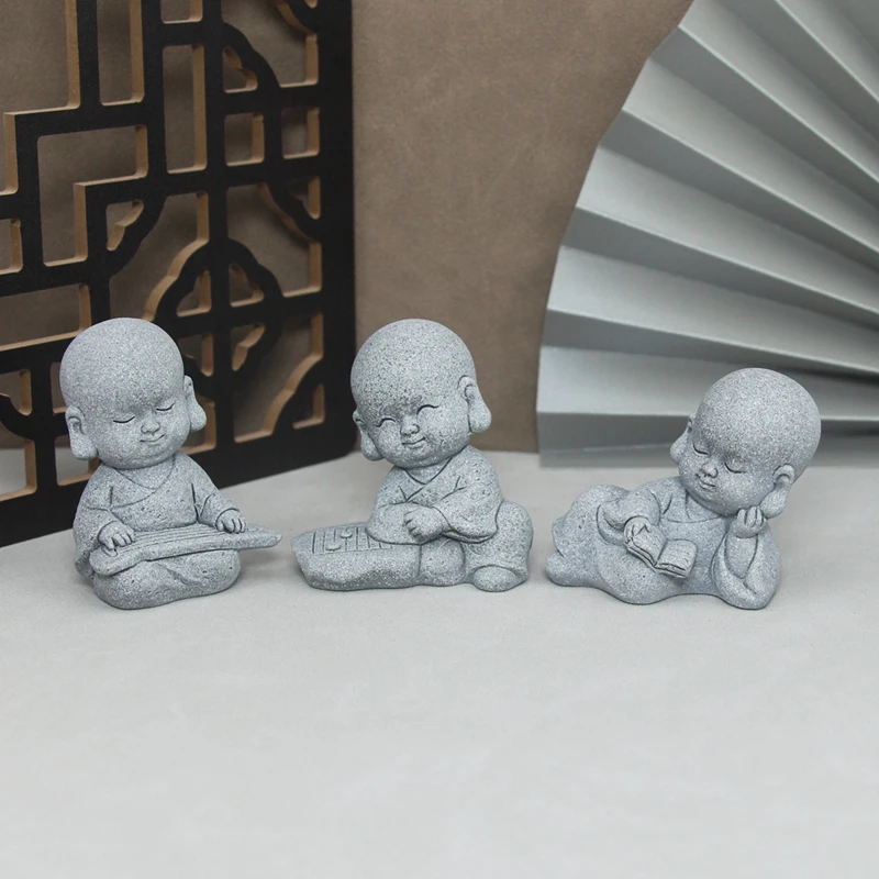 Buddha Stone Statue Little Buddhist Monks Tibetan Buddhism Figurines Zen Garden Ornament Meditation Home Aquarium Decoration