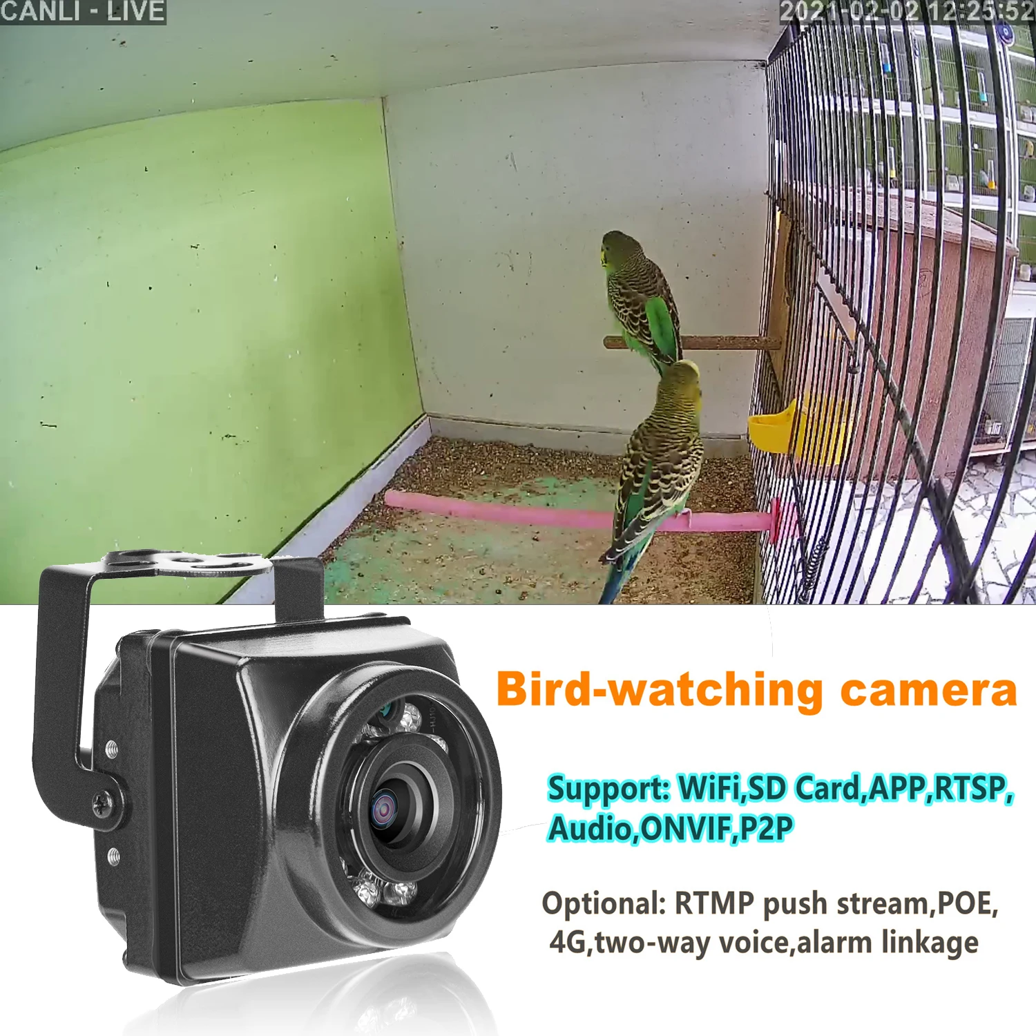 

Small Outdoor Mini IR IP POE Cameras Night Vision IPC Wide Angle Audio Video Security Surveillance P2P Onvif Bird Cage 4K 8MP