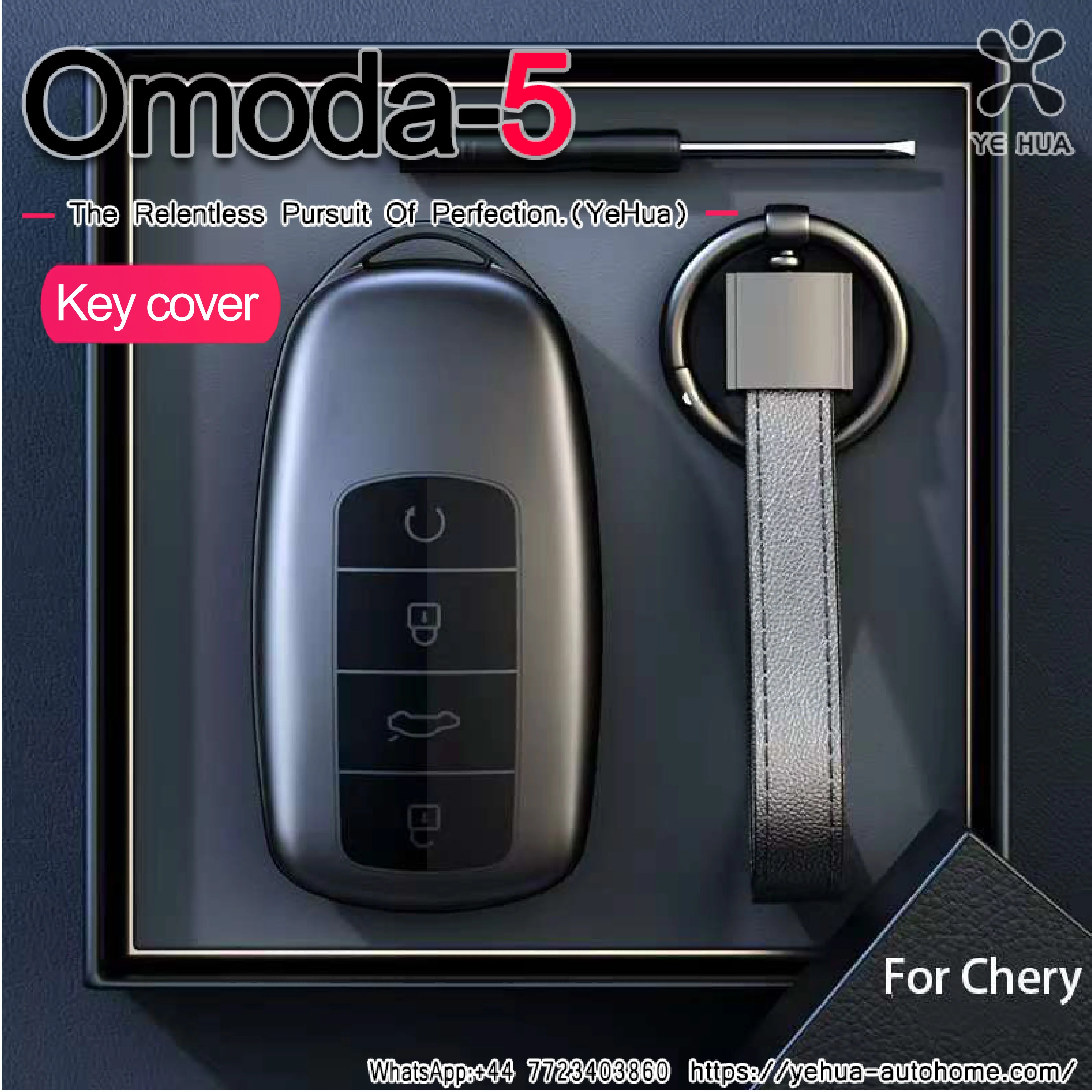 Omoda C5-Titanium Gray Car Key Cover Case Shell Fob Way Car Alarm LCD Remote Controller Keychain Keyless