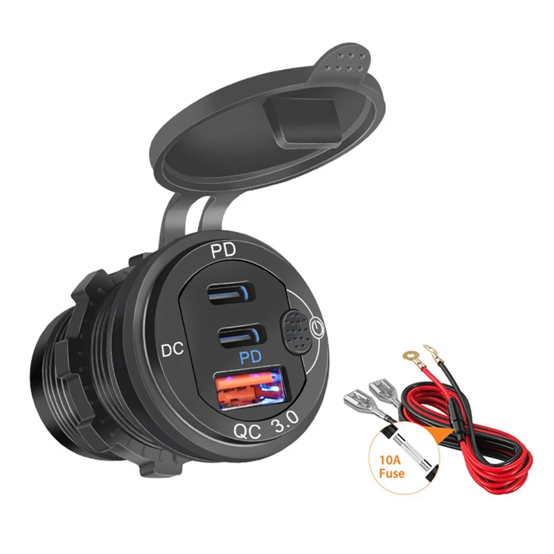  USB C Car Charger Socket – Newest 58W Lengthened RV USB Outlet  12V Socket Dual 20W PD3.0 USB-C and 18W QC3.0 Car USB Port with Button  Power Switch for Boat Marine