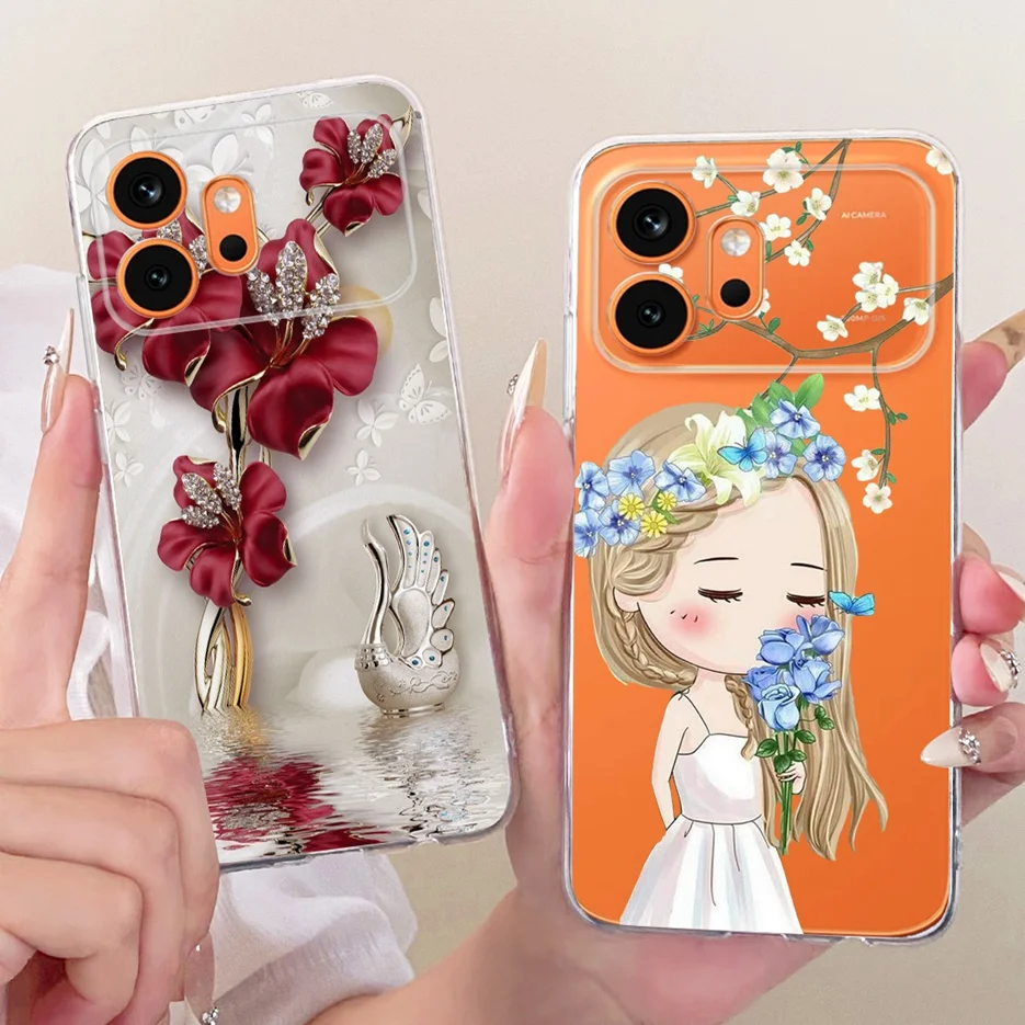 Cute Cat & Peacock Painted Soft Slim Phone Case - Artistic Protective Cover