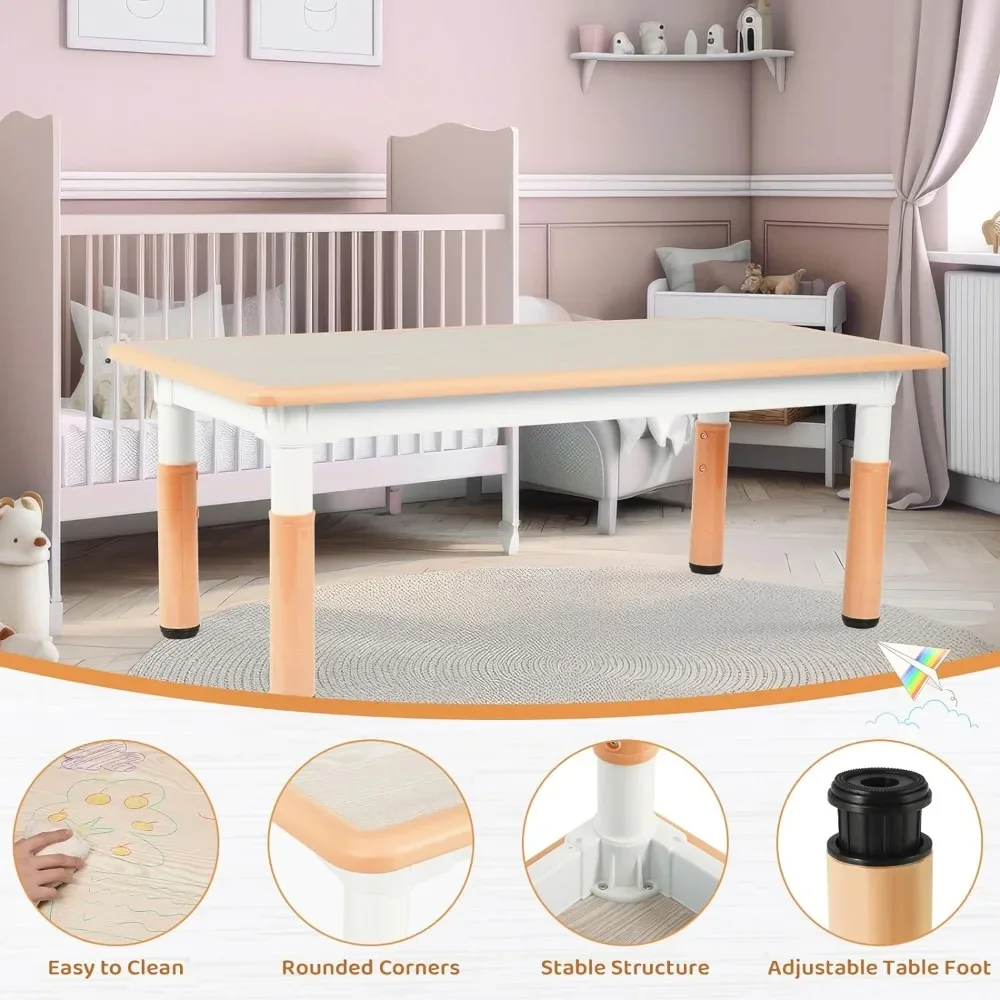 Kids Table and 6 Chairs Set, Height Adjustable Graffiti Table,Preschool Activity Art Craft Table,for Daycare Classroom Home Boys 2