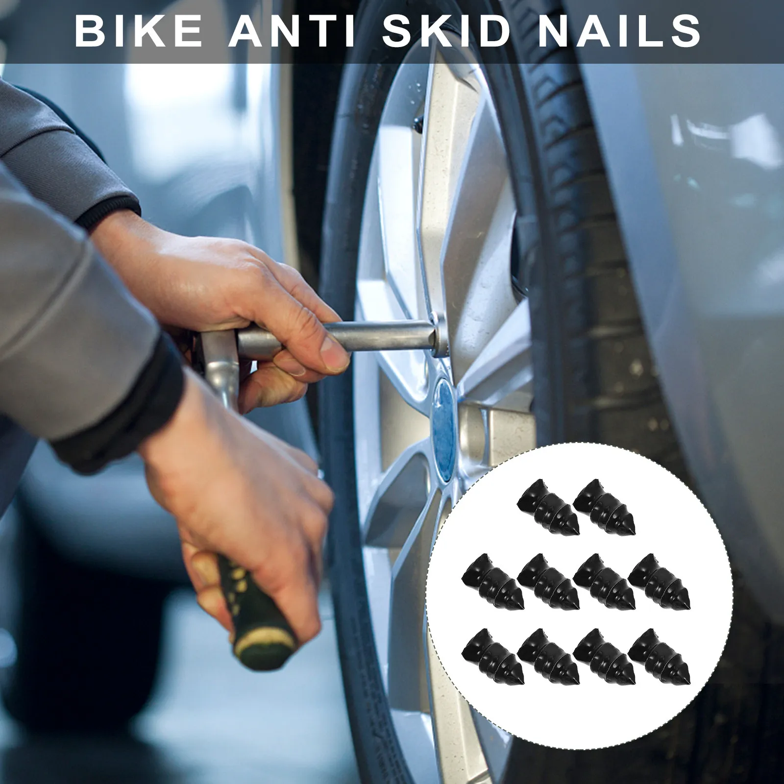 10Pcs 자동차 타이어 수리 도구 오토바이 고무 스터드 하드 내마모성 미끄럼 방지 못 간편 설치 자전거 타이어 스터드 겨울용