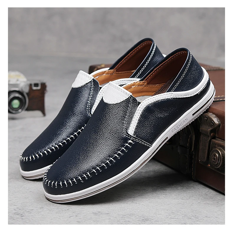Lässige Leder-Männer-weiße Schuhe, Herren-Loafer, atmungsaktive Schuhe, trendige Herrenschuhe – Detail 33